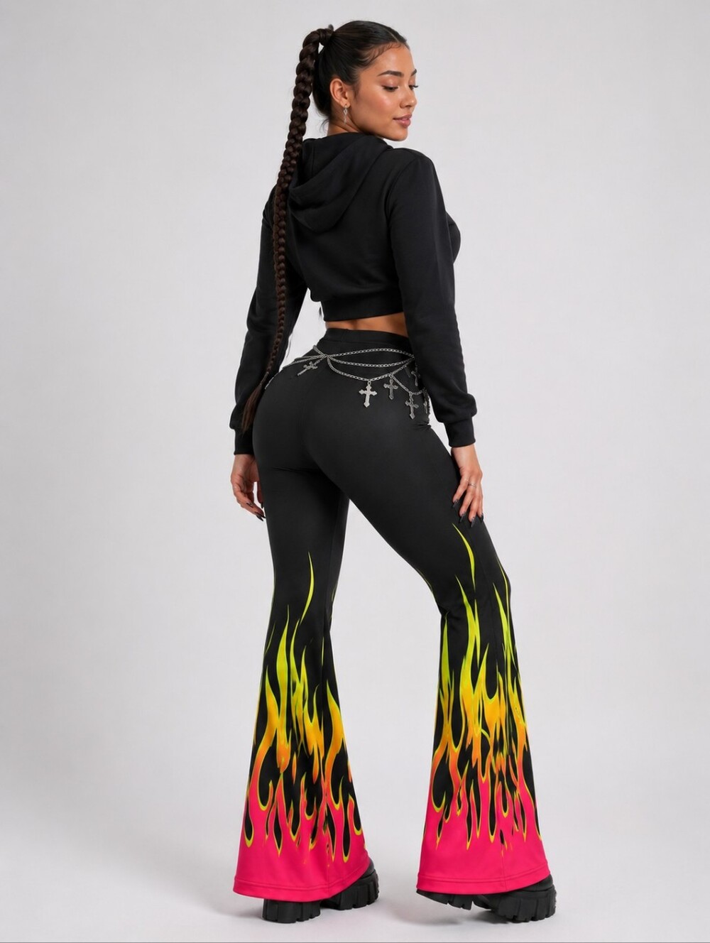 NEON FLAME STRETCH FLARE LEGGINGS WOMEN'S LARGE NWT - Picture 4 of 4